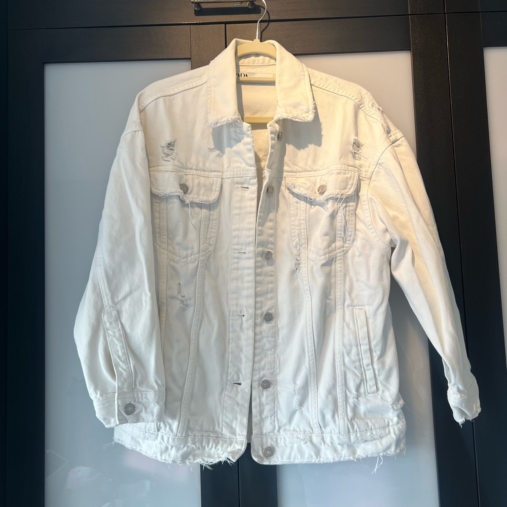 White denim distressed oversized Jacket
